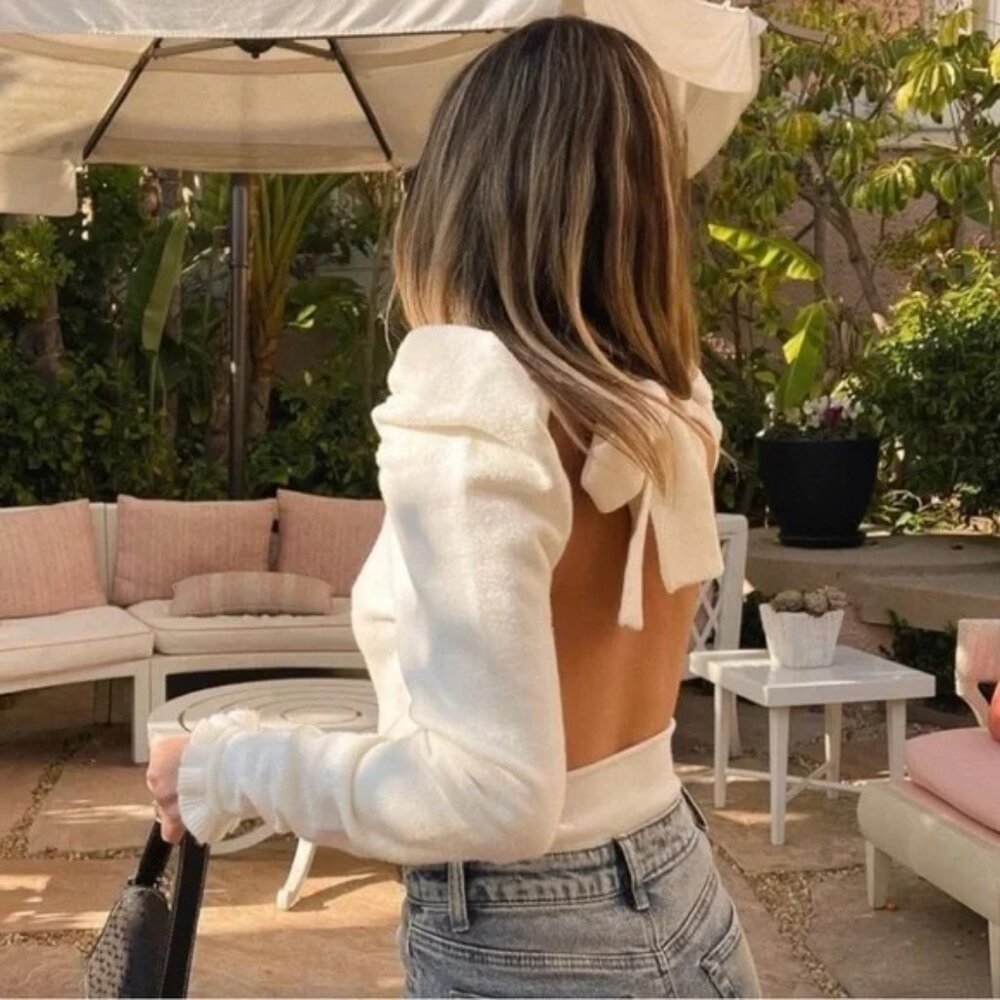 LPA Marie Ruffle Sleeve Sweater in Ivory
